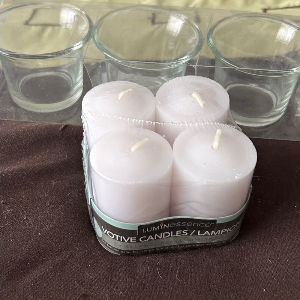 White unscented Votive Candles with Glass candle Holders